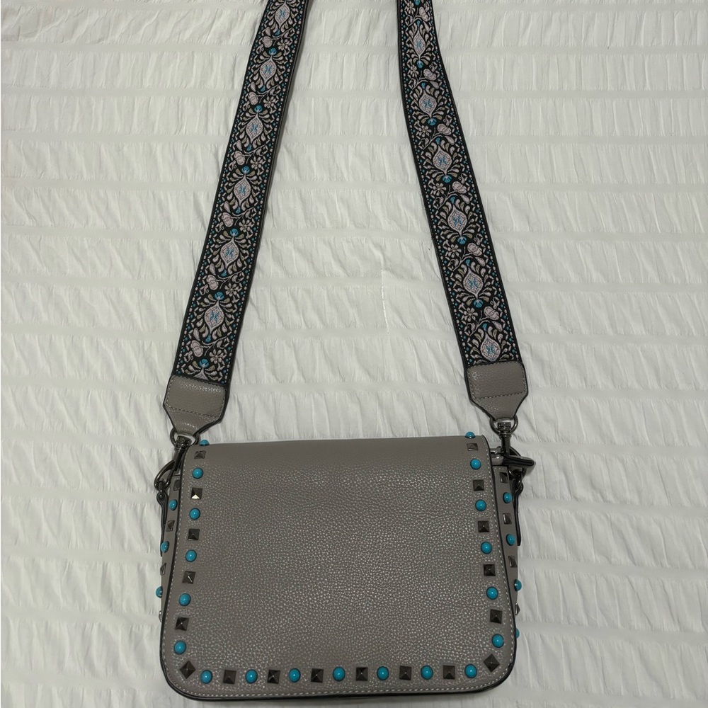 Grey/Gray Studded Crossbody Purse